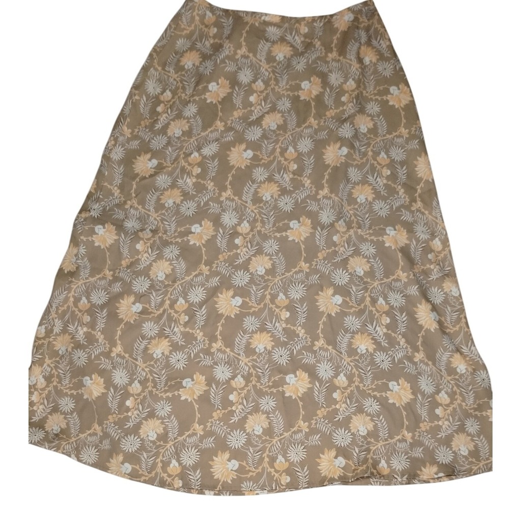 Vittadini Women's XL Floral Print A-Line Midi Skirt Beige Cream Polyester Fall